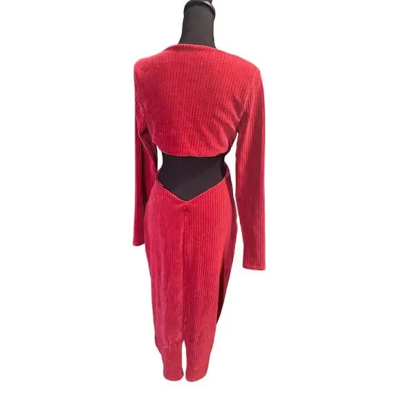 ASOS DESIGN Ribbed Midi Dress with Crossover – Deep Red - Picture 6 of 8